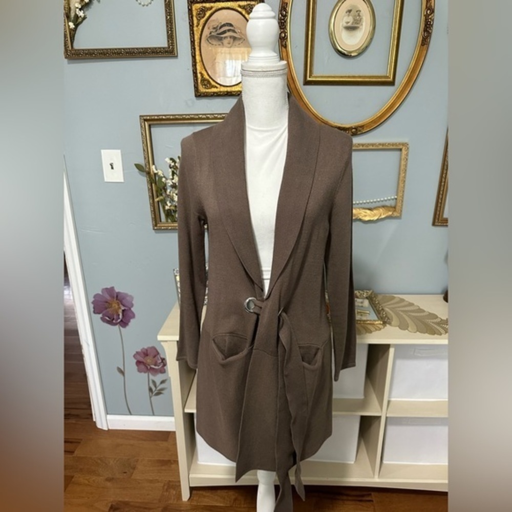 Long Brown Wrap Sweater